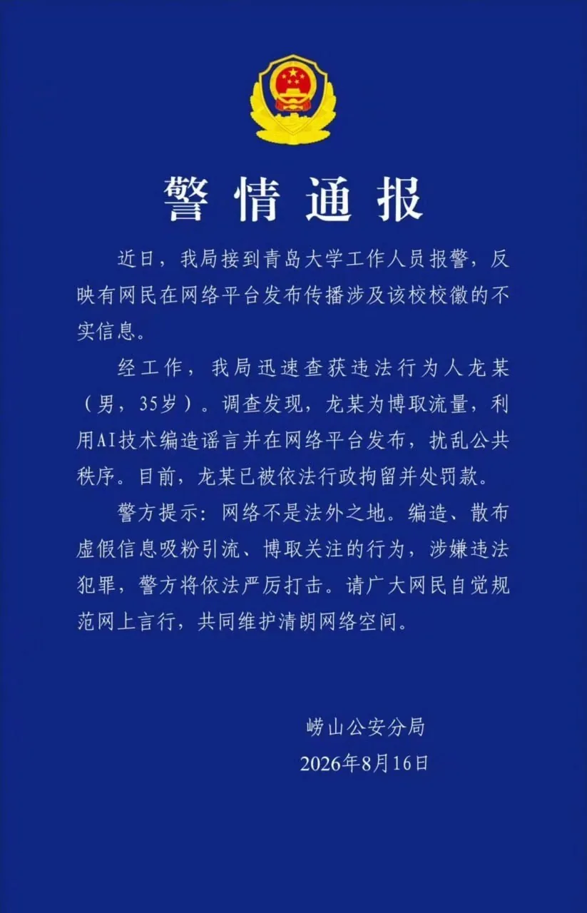 警方通报青岛大学校徽被指像旭日旗